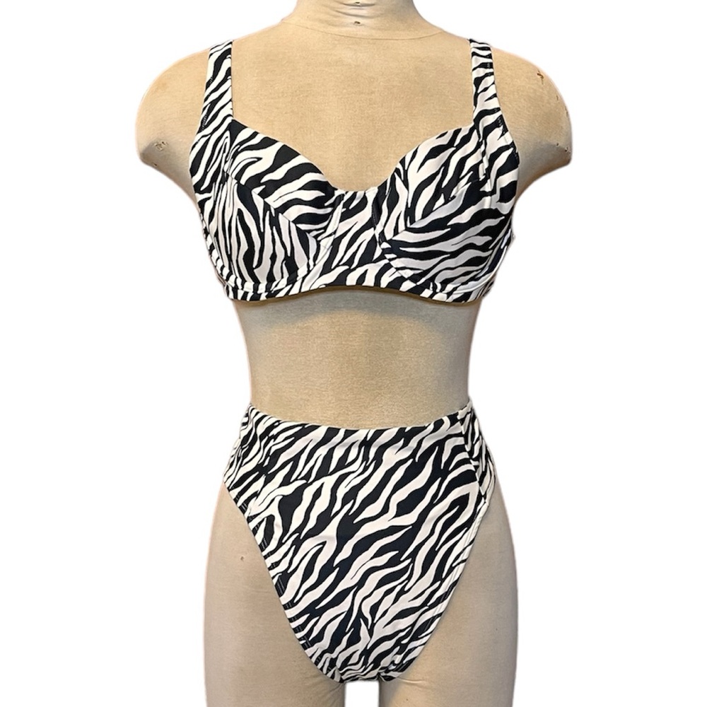 Old Navy Bikini Swimsuit Zebra Animal Print High Waisted M Medium L Large New